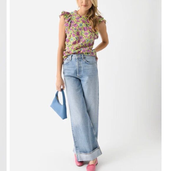 BANJANAN Women's Klara Top Floral Ruffle SIze XS Purple Yellow Daisy Print - Picture 15 of 15